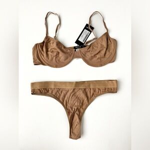 Nasty Gal Nude Ribbed Underwire Bra & Panty Set